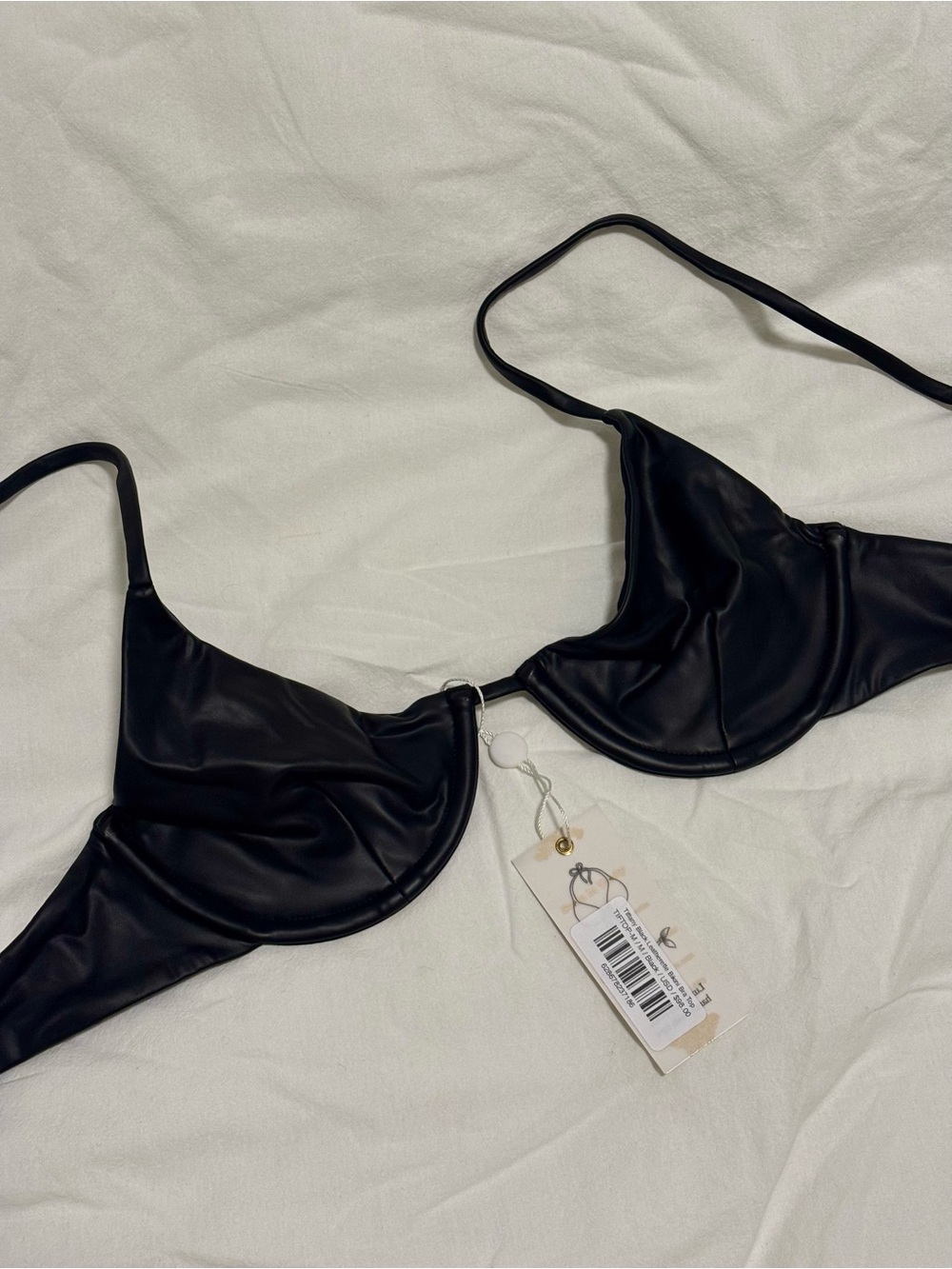 Vanity Couture Tiffany Faux Leather Underwire Bikini Top Black M NWT